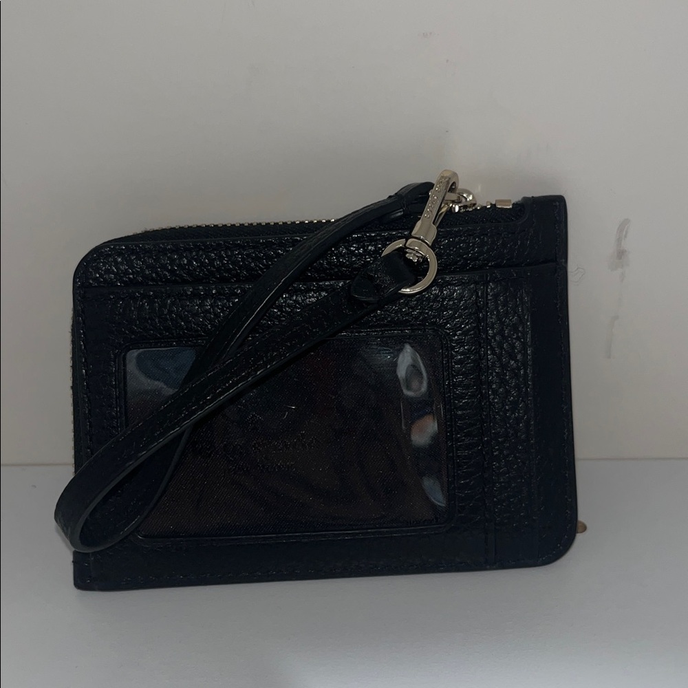 kate spade black pebbled leather wristlet card case with keyring - Picture 2 of 3
